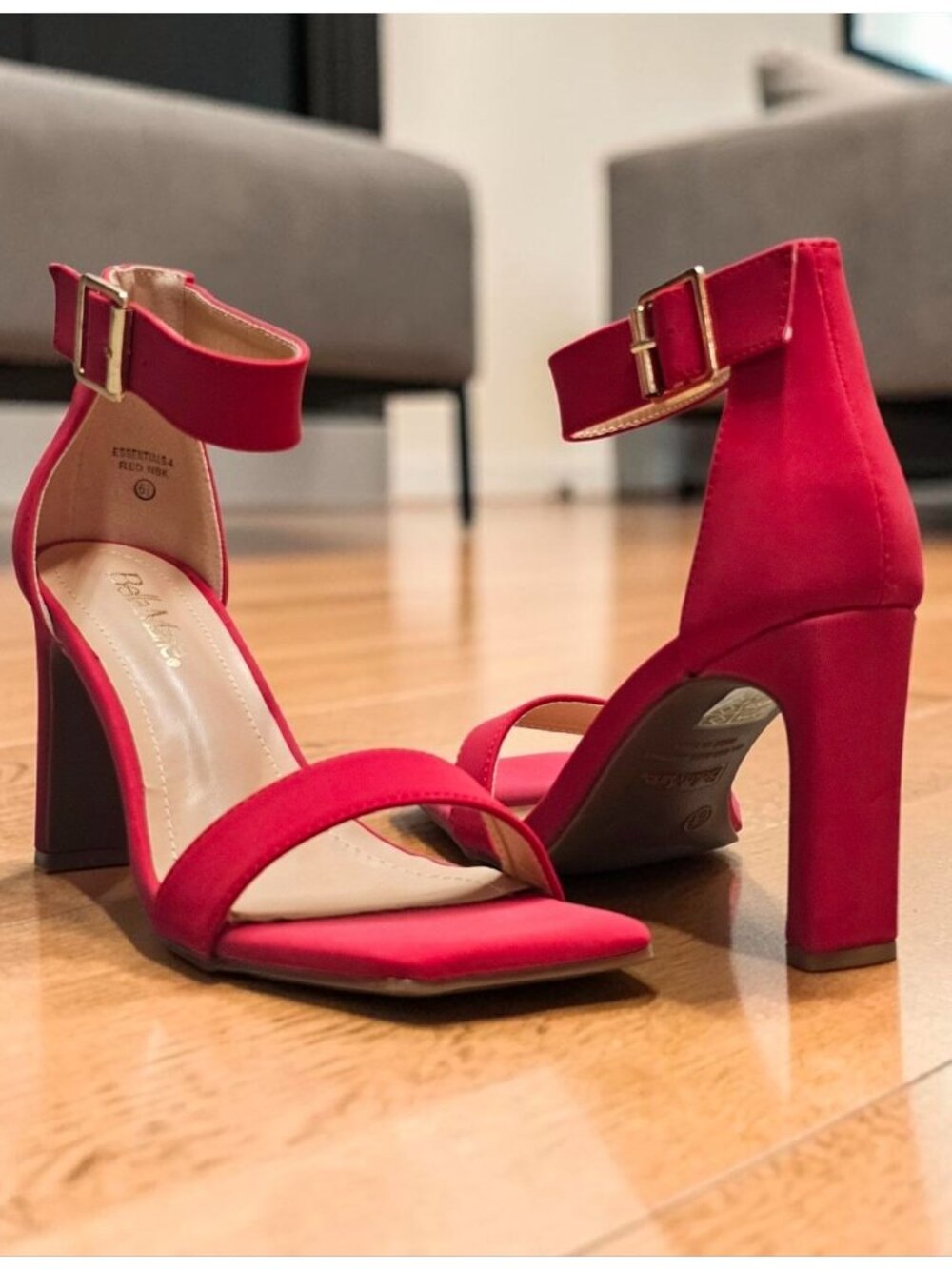 Red Open-Toe Block Heel Sandals With Adjustable Ankle Strap Womens Bella Marie E